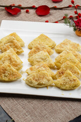 Durian puff pastry on a white porcelain plate