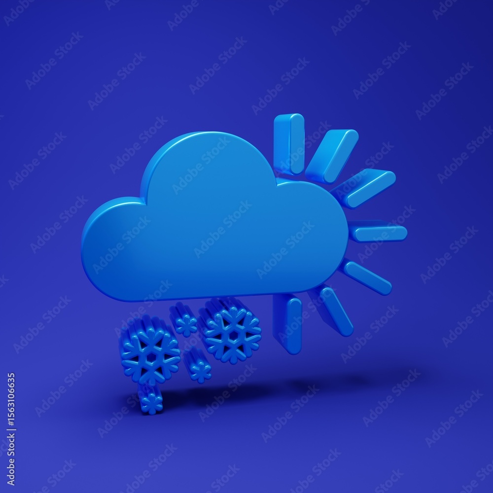 Fototapete blue cloudy with snow icon isolated on blue background. cloud with snowflakes. single weather icon. 