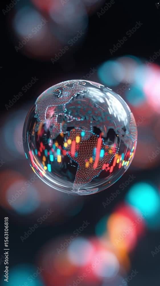Aufkleber stock market digital globe with colorful candlestick chart glowing bokeh lights dark background repr