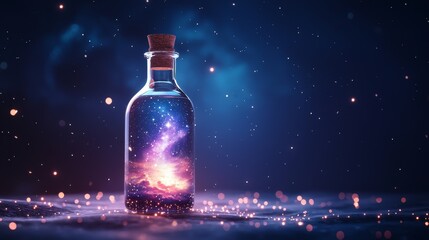 A floating bottle filled with night sky and stars