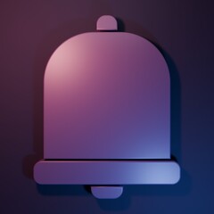 Purple Church bell icon isolated on purple-blue background. Alarm symbol, service bell, handbell sign, notification symbol. Minimalism concept. 3D render illustration