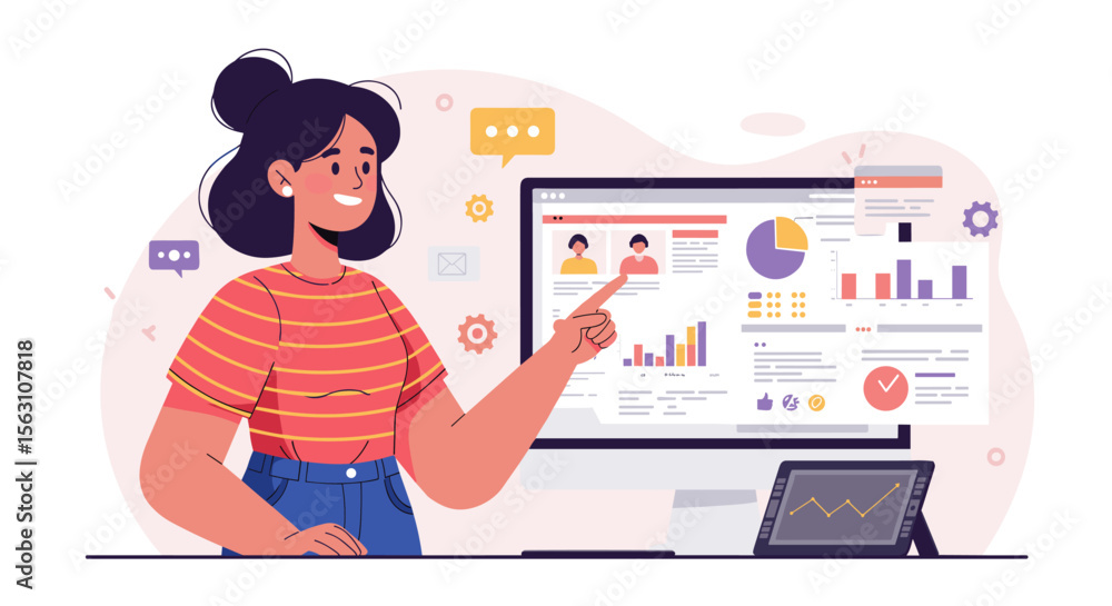 Poster data analysis and presentation in flat style vector illustration for business reports