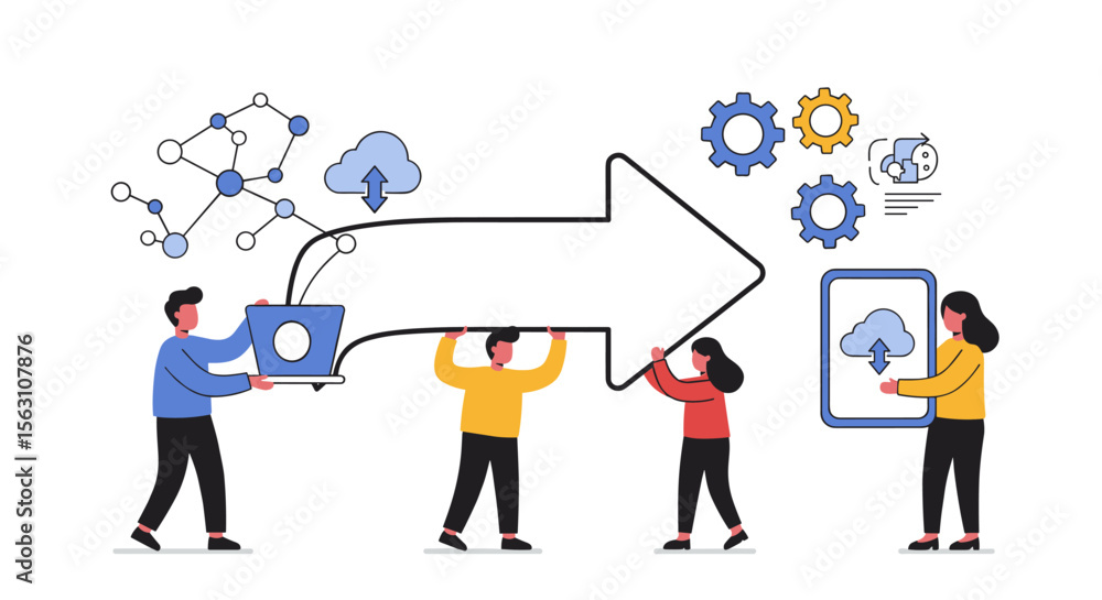 Poster cloud computing technology and data sharing vector illustration for digital solutions design