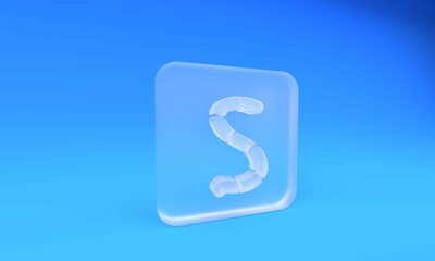 Frosted glass Worm icon isolated on blue background. Fishing tackle. Square frosted glass button....