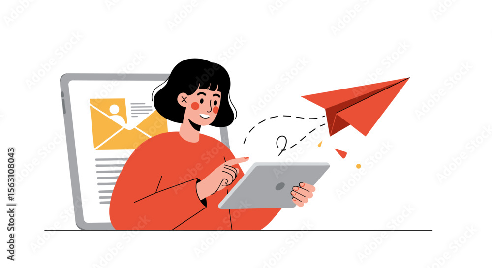 Poster digital communication and creativity concept vector illustration in flat style for design projects