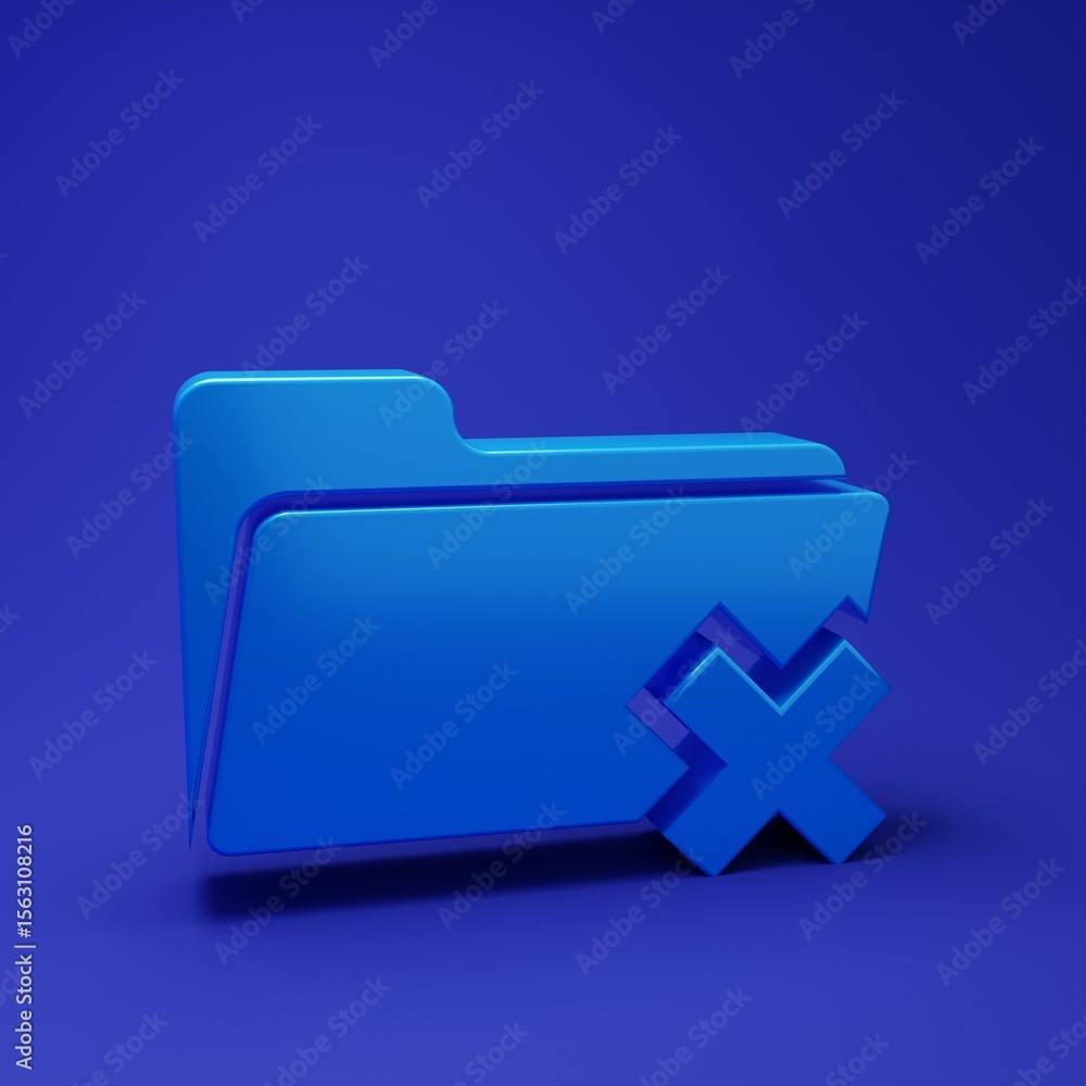 Poster Blue Delete folder icon isolated on blue background. Folder with recycle bin. Delete or error folder. Close computer information folder. Minimalism concept. 3D render illustration