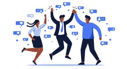 Teamwork and social media engagement vector illustration for business success concepts