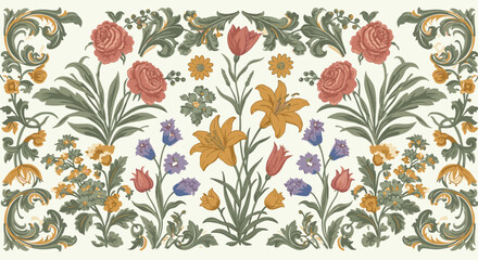 Elegant floral pattern with ornate details: vector illustration for textile and design