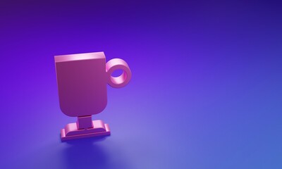 Pink Irish coffee icon isolated on purple-blue background. Minimalism concept. 3D render illustration
