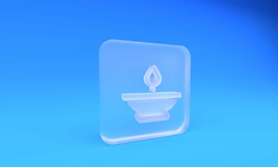 Frosted glass Aroma lamp icon isolated on blue background. Square frosted glass button. 3D render illustration
