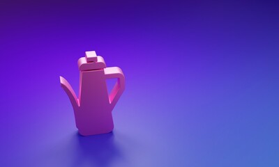 Pink Teapot icon isolated on purple-blue background. Minimalism concept. 3D render illustration