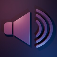 Purple Speaker volume, audio voice sound symbol, media music icon isolated on purple-blue background. Minimalism concept. 3D render illustration