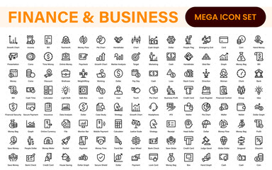 Finance and business line icons collection. Big UI icon set in a flat design. Thin outline icons pack.