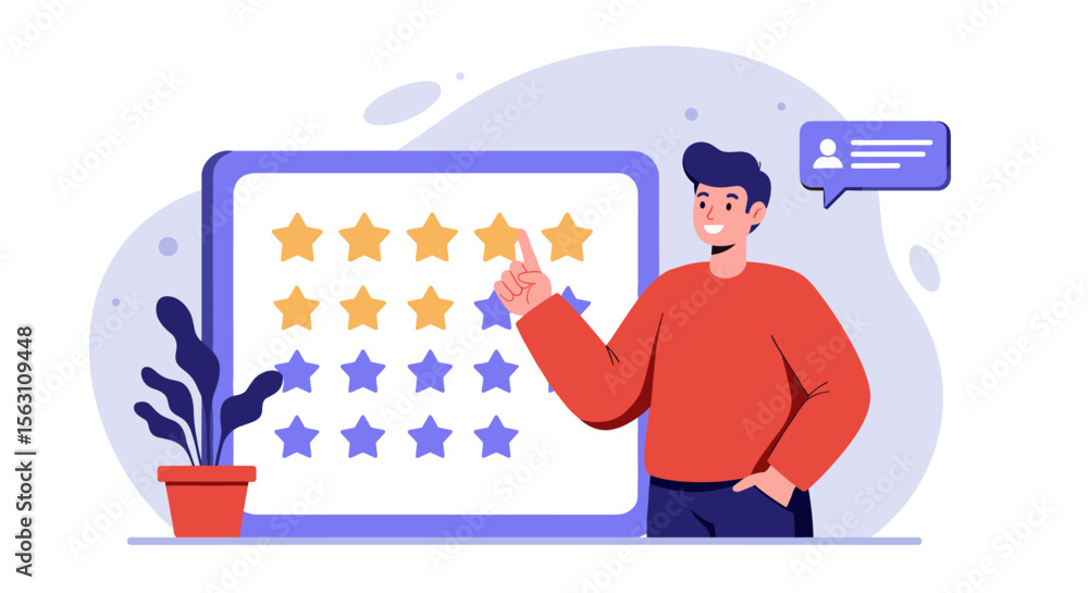 Poster customer feedback and rating system in flat vector illustration for user experience design