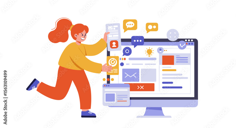 Poster creative web development process vector illustration in flat style for design projects