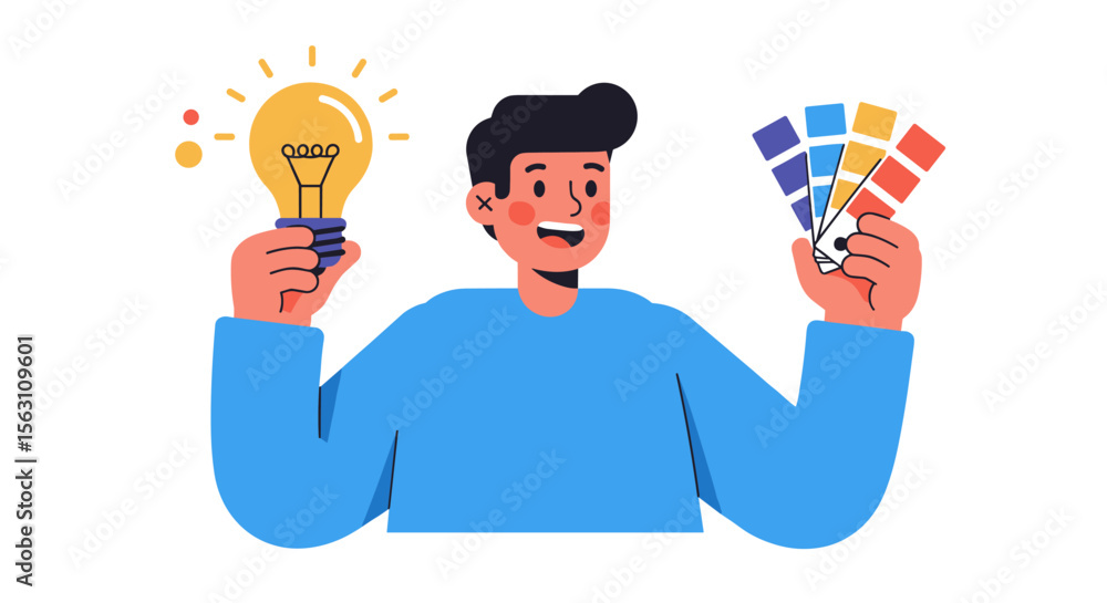 Poster creative thinking and design concept vector illustration with color palette in flat style