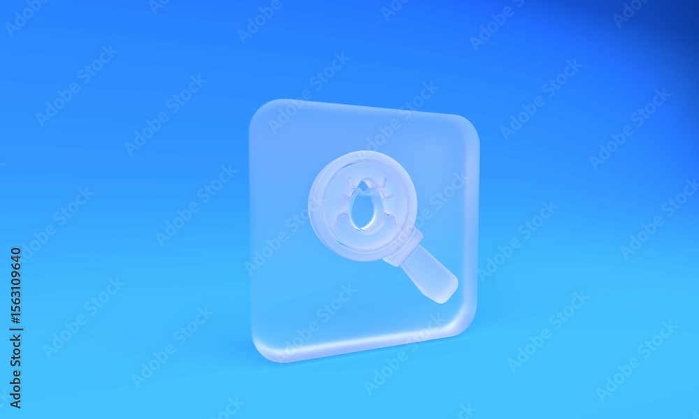 Poster frosted glass system bug concept icon isolated on blue background. code bug concept. bug in the syst