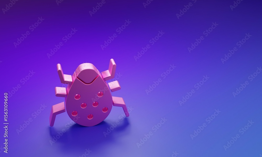 Poster pink system bug concept icon isolated on purple-blue background. code bug concept. bug in the system
