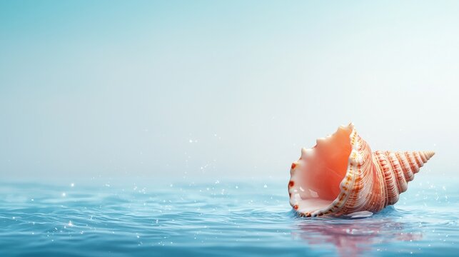 A magical conch shell glowing in the water
