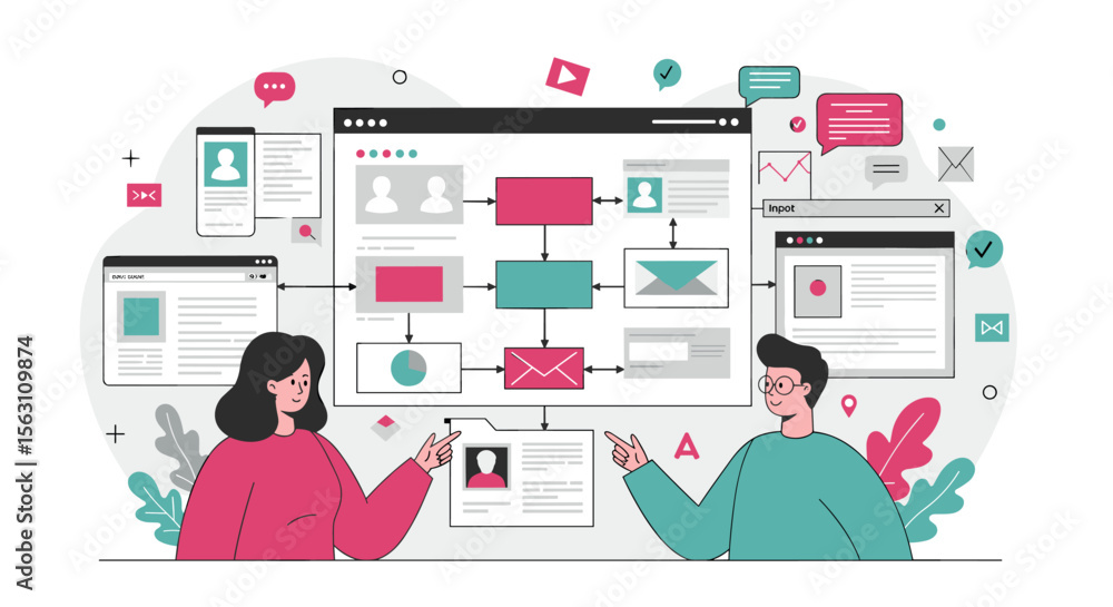 Poster business workflow automation concept vector illustration for web design and development