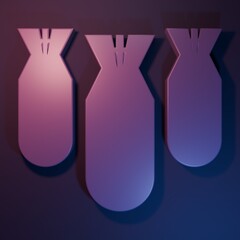 Purple Aviation bombs icon isolated on purple-blue background. Rocket bomb flies down. Minimalism concept. 3D render illustration