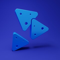Blue Nachos icon isolated on blue background. Tortilla chips or nachos tortillas. Traditional mexican fast food. Minimalism concept. 3D render illustration
