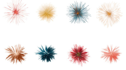 Set of colourful fireworks burst isolated on white background