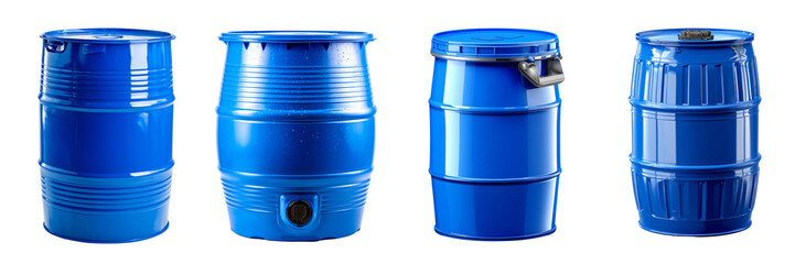 Set of a blue plastic barrel, isolated on a transparent background.