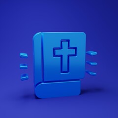 Obraz premium Blue Holy bible book icon isolated on blue background. Minimalism concept. 3D render illustration