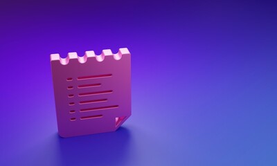 Pink Sport training program or fitness plan icon isolated on purple-blue background. Minimalism concept. 3D render illustration