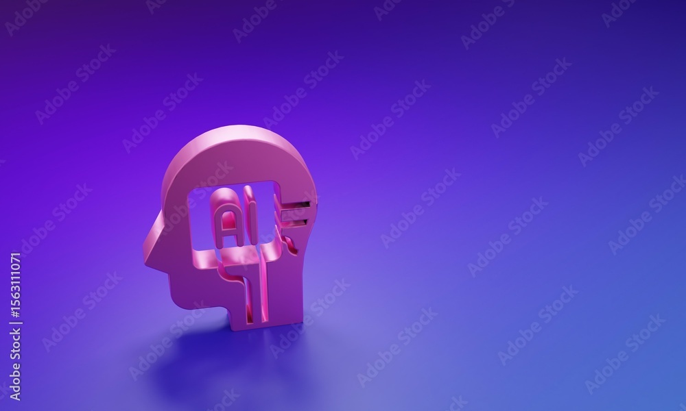 Fototapete pink humanoid robot icon isolated on purple-blue background. artificial intelligence, machine learni