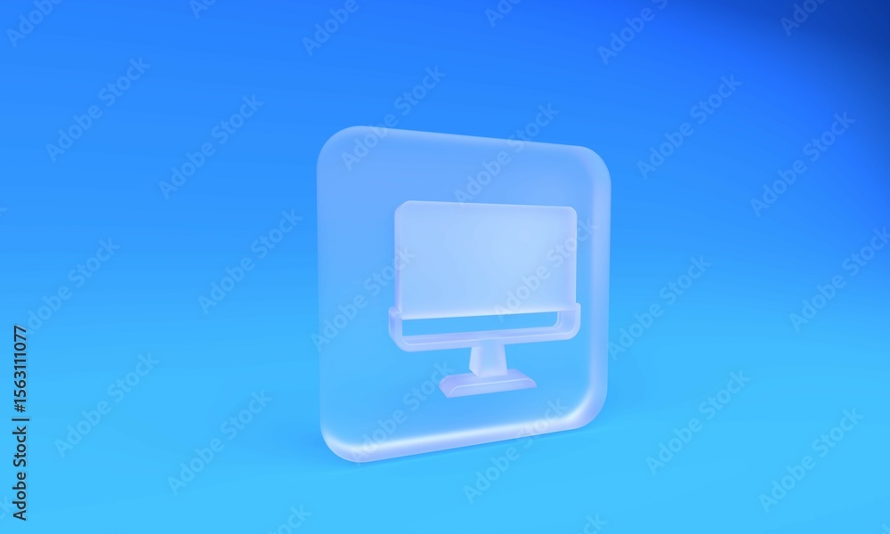 Poster frosted glass computer monitor screen icon isolated on blue background. electronic device. front vie