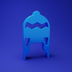 Blue Winter hat icon isolated on blue background. Minimalism concept. 3D render illustration