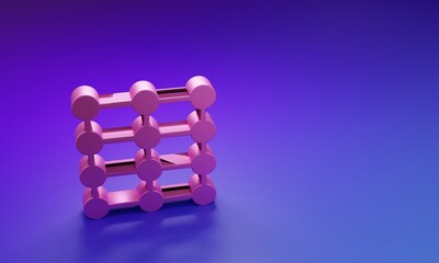 Pink Neural network icon isolated on purple-blue background. Artificial intelligence AI. Minimalism concept. 3D render illustration