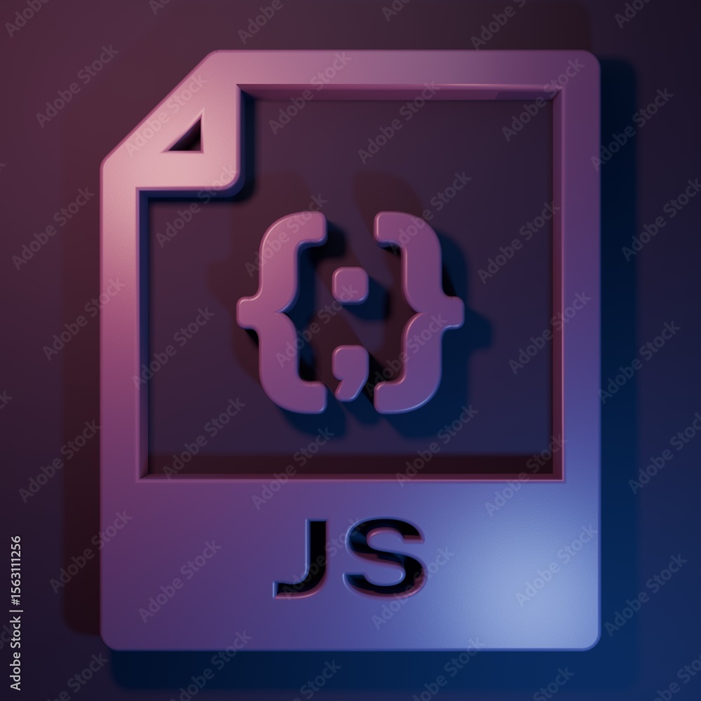 Poster purple js file document. download js button icon isolated on purple-blue background. js file symbol.