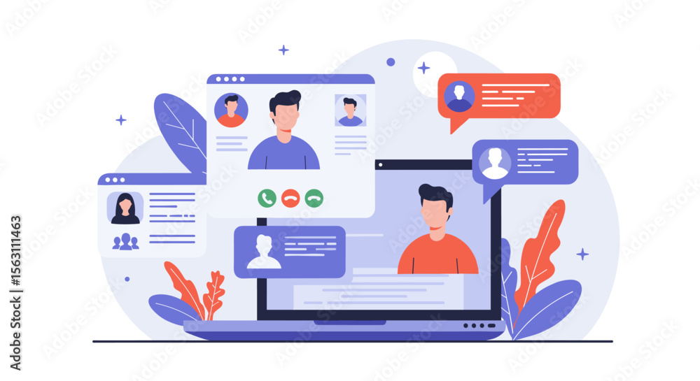 Poster online communication and networking concept in flat style vector illustration for design and digital