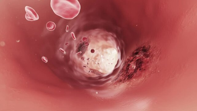 Treatment of vascular tumors, intestinal tumors, colorectal cancer, intestinal malignancy, colonoscopy endoscopy, intestine, digestive system drug molecular therapy, 3D animation.