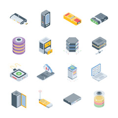 Grab this modern collection of data service isometric style icons
