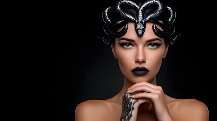 Obraz premium Captivating Portrait of a Mysterious Woman in Dark Makeup and Headpiece