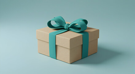 Obraz premium Beige gift box with teal ribbon bow perfect for holidays birthdays presents celebrations surprises special occasions surprises anniversary presents