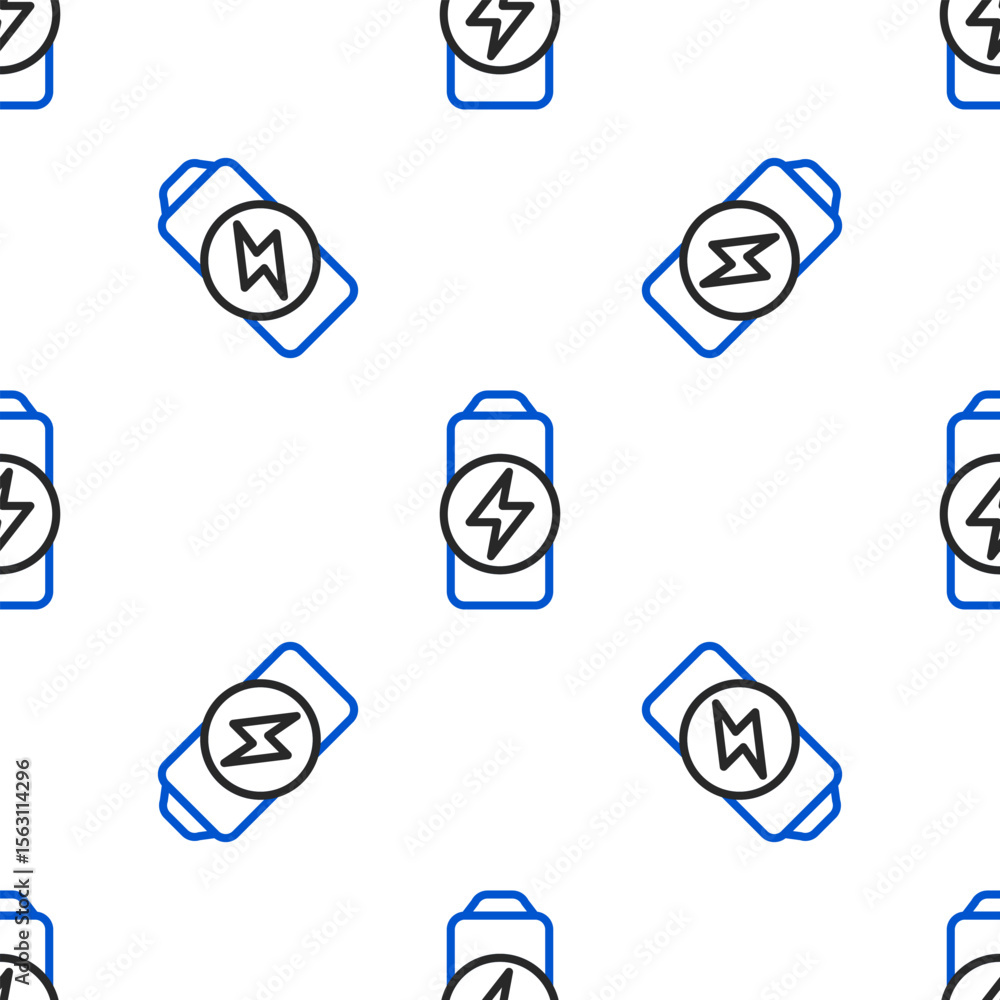 Poster line battery charge level indicator icon isolated seamless pattern on white background. colorful out