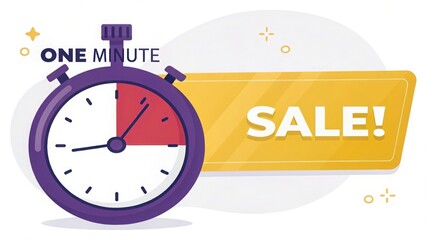 Limited time one minute sale announcement with stopwatch icon