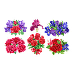 Colorful rose and gerbera bouquet with green leaf for spring and summer decoration