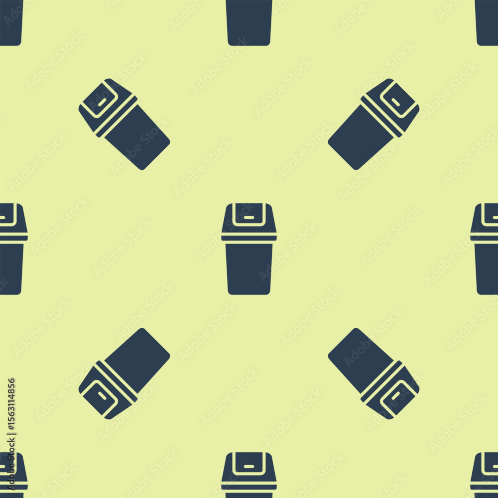 Poster blue trash can icon isolated seamless pattern on yellow background. garbage bin sign. recycle basket