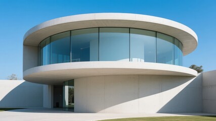 Fototapeta premium Modern Circular Building with Glass Facade and White Exterior