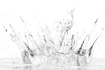 photograph captures a water splash. The water explodes outwards in a crown-like. droplets frozen in mid-air, showcasing texture and motion.  The image is high contrast, emphasizing the liquid's form