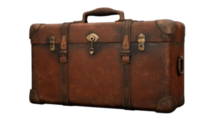Old vintage brown leather suitcase isolated on white background
