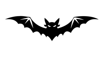 Black silhouette of a bat with spread wings and sharp ears isolated on a white background design element