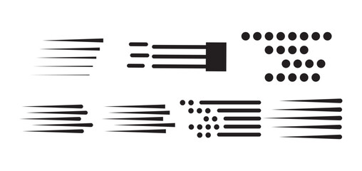 Set of speed lines vector icons. Fast motion effect. Black horizontal action lines. Speed and fast action symbol