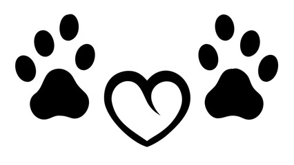 Two paw prints symmetrically placed with a heart shape in the middle on a white background design © Ijaz